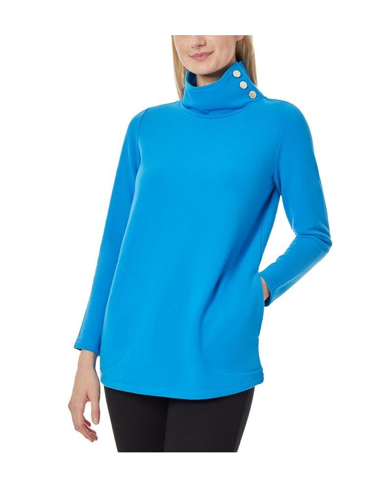 Women's Mock Neck Pullover Top Blue $21.39 Tops