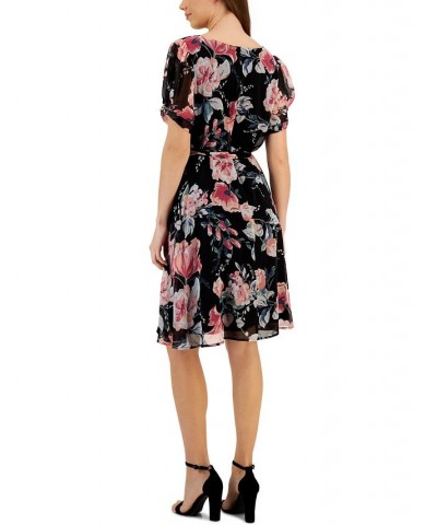 Women's Printed Tie-Waist Short-Sleeve Sheath Dress Coral $48.95 Dresses