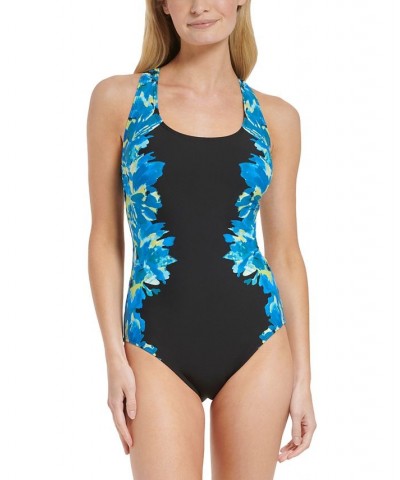 Women's Printed Cross-Back Tummy-Control One-Piece Swimsuit Palace Blue Multi $52.48 Swimsuits