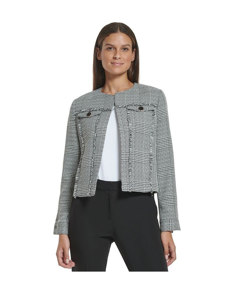 Women's Tweed Fringe-Trim Collarless Jacket Ivory/black $29.49 Jackets