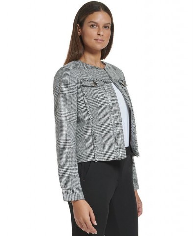 Women's Tweed Fringe-Trim Collarless Jacket Ivory/black $29.49 Jackets