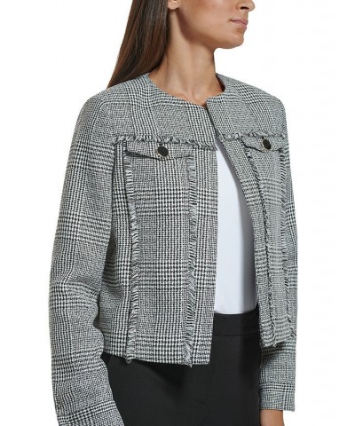 Women's Tweed Fringe-Trim Collarless Jacket Ivory/black $29.49 Jackets