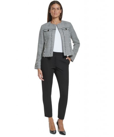 Women's Tweed Fringe-Trim Collarless Jacket Ivory/black $29.49 Jackets