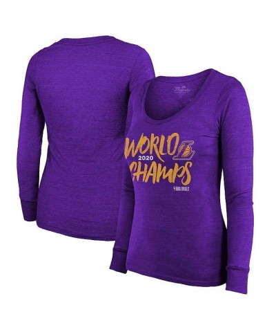 Women's Threads Purple Los Angeles Lakers 2020 NBA Finals Champions Scoop Neck Long Sleeve T-shirt Purple $25.99 Tops
