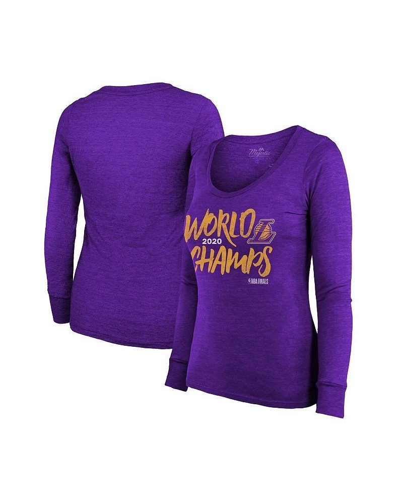 Women's Threads Purple Los Angeles Lakers 2020 NBA Finals Champions Scoop Neck Long Sleeve T-shirt Purple $25.99 Tops