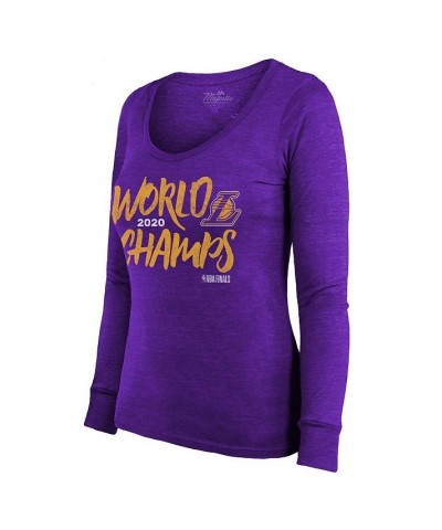 Women's Threads Purple Los Angeles Lakers 2020 NBA Finals Champions Scoop Neck Long Sleeve T-shirt Purple $25.99 Tops