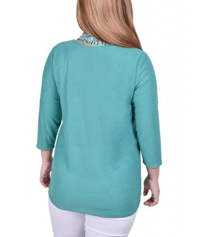 Plus Size 3/4 Sleeve Textured Tunic with Detachable Scarf Set 2 Piece Blue $11.93 Tops