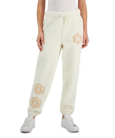 Juniors' Cozy Contrast-Patch Fleece Jogger Pants White $13.50 Pants