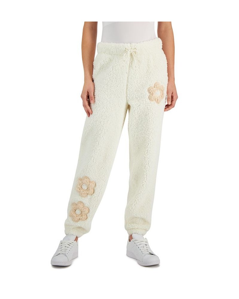 Juniors' Cozy Contrast-Patch Fleece Jogger Pants White $13.50 Pants