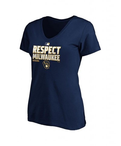 Women's Branded Navy Milwaukee Brewers 2020 Postseason Locker Room V-Neck T-shirt Navy $20.25 Tops