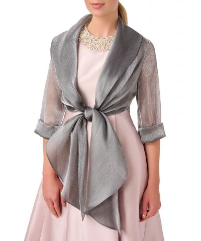 Women's Elbow-Sleeve Tie-Front Cover-Up Silver $29.15 Dresses