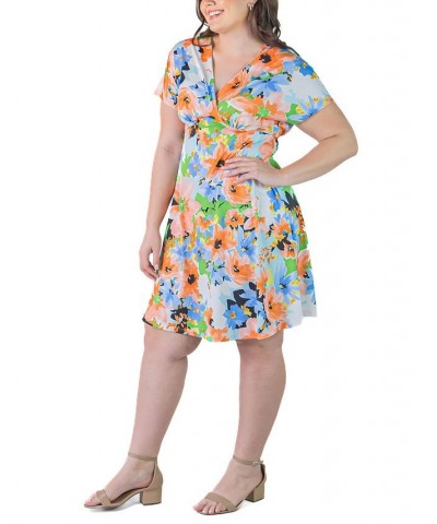 Plus Size Empire Waist Flowy Knee Length Dress Orange Multi $24.90 Dresses