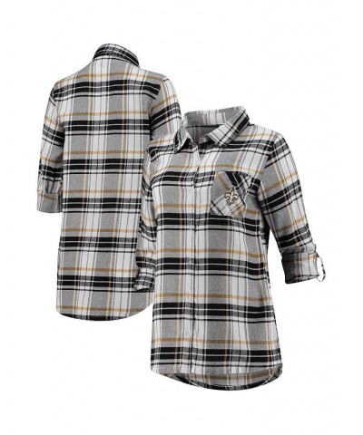 Women's Black Gold New Orleans Saints Accolade Flannel Long Sleeve Button-Up Nightshirt Black, Gold $33.79 Pajama
