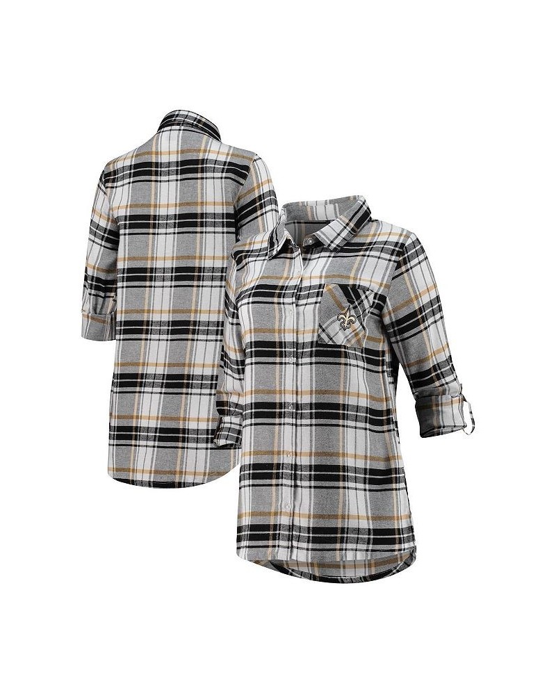 Women's Black Gold New Orleans Saints Accolade Flannel Long Sleeve Button-Up Nightshirt Black, Gold $33.79 Pajama