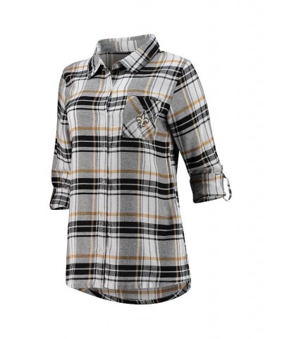 Women's Black Gold New Orleans Saints Accolade Flannel Long Sleeve Button-Up Nightshirt Black, Gold $33.79 Pajama