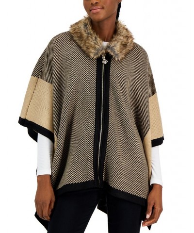 Petite Colorblocked Zip-Front Poncho With Faux-Fur Trim Light Coffee/Anne Black $46.48 Sweaters