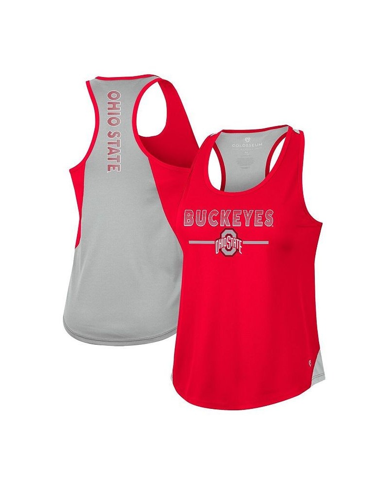 Women's Scarlet Ohio State Buckeyes Sachs 2-Hit Scoop Neck Racerback Tank Top Scarlet $15.58 Tops