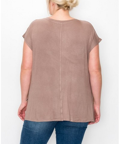 Plus Size V-neck Twist Front Top Toffee $16.56 Tops