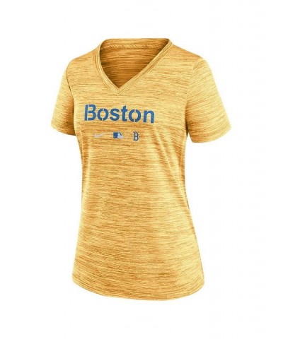 Women's Gold Boston Red Sox 2021 MLB City Connect Velocity Space-Dye Performance V-Neck T-shirt Gold $21.59 Tops