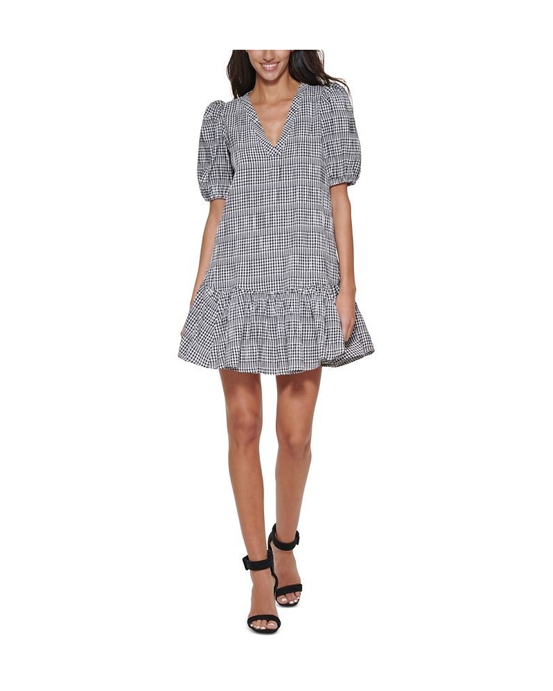 Petite Puff-Sleeve Gingham A-Line Dress Black/white $38.54 Dresses