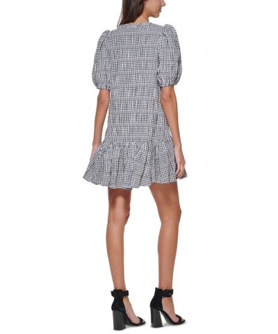 Petite Puff-Sleeve Gingham A-Line Dress Black/white $38.54 Dresses