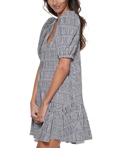 Petite Puff-Sleeve Gingham A-Line Dress Black/white $38.54 Dresses