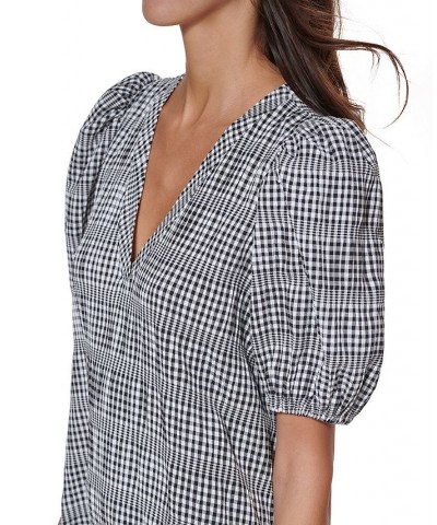 Petite Puff-Sleeve Gingham A-Line Dress Black/white $38.54 Dresses