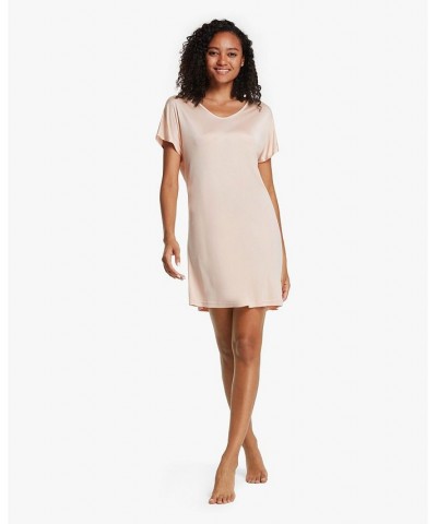 T-shirt Style Silk-Knit Sleep Dress for Women Tan/Beige $57.12 Sleepwear