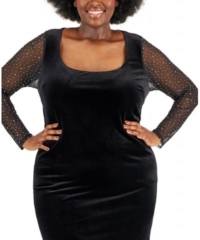 Trendy Plus Size Velvet Bodycon Dress Black $20.40 Dresses