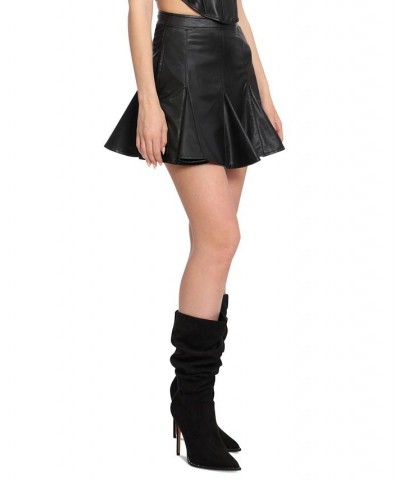 Women's Faux-Leather Godet Miniskirt Black $36.49 Skirts