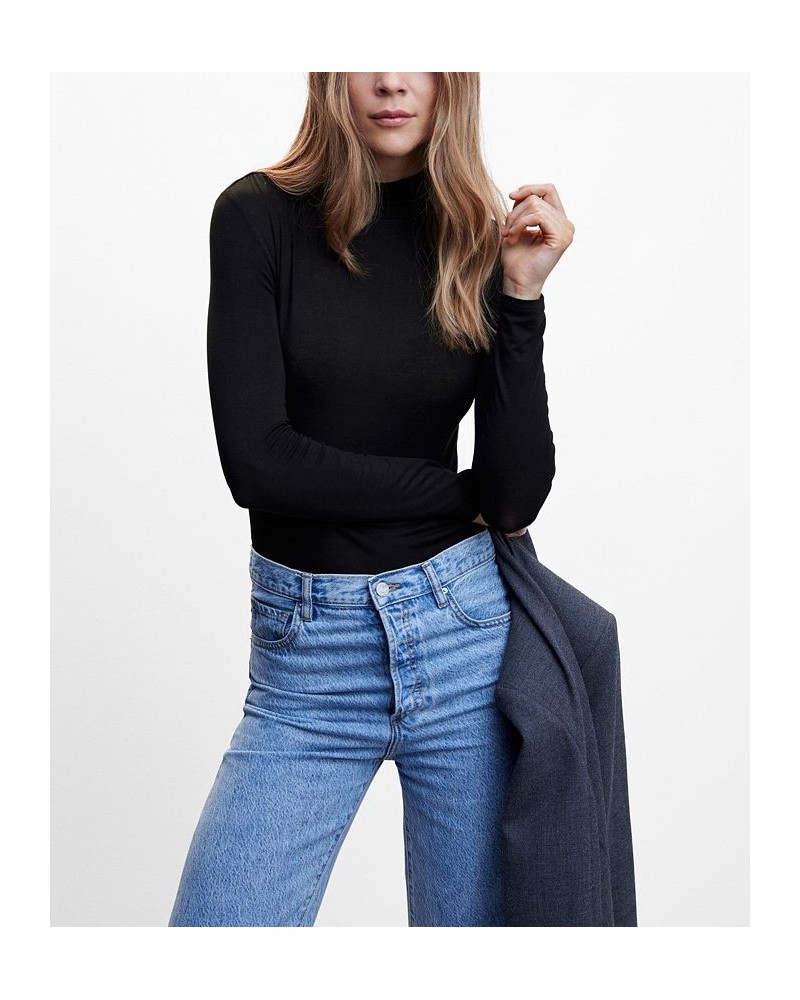 Women's Turtleneck Long-Sleeved T-shirt Black $21.59 Tops