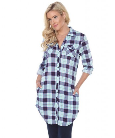 Women's Piper Stretchy Plaid Tunic Light Green $29.76 Tops