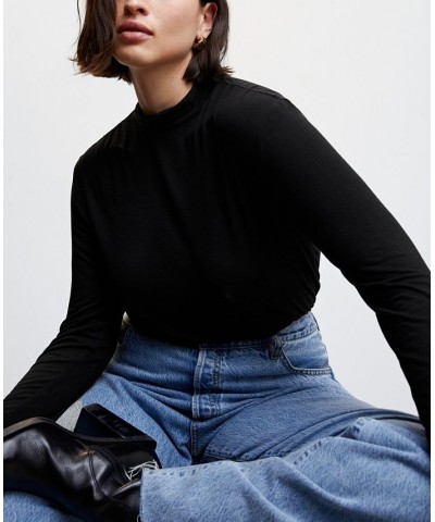 Women's Turtleneck Long-Sleeved T-shirt Black $21.59 Tops