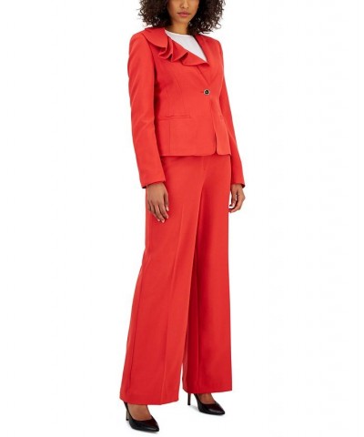 Women's Asymmetrical Ruffled One-Button Jacket & Wide-Leg Pant Suit Cherry Sprig $89.10 Suits