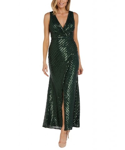 Women's Faux-Wrap Sleeveless Sequin Gown Pine $75.62 Dresses