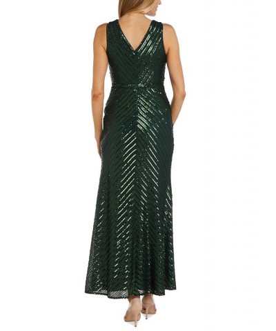 Women's Faux-Wrap Sleeveless Sequin Gown Pine $75.62 Dresses