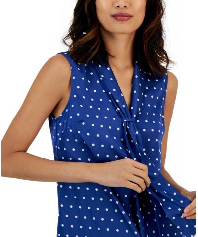 Women's Polka-Dot Sailor-Tie Sleeveless Blouse Azure Blue/ivory $18.92 Tops