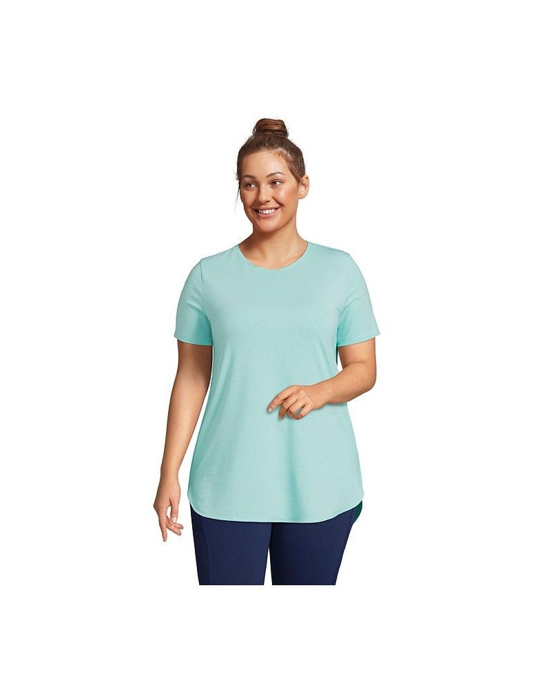 Women's Plus Size Moisture Wicking UPF Sun Short Sleeve Curved Hem Tunic Top Light sun pinstripe $21.18 Tops