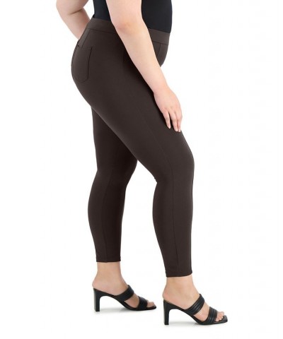 Plus Size Ponté-Knit Pull-On Pants Brown $14.21 Pants