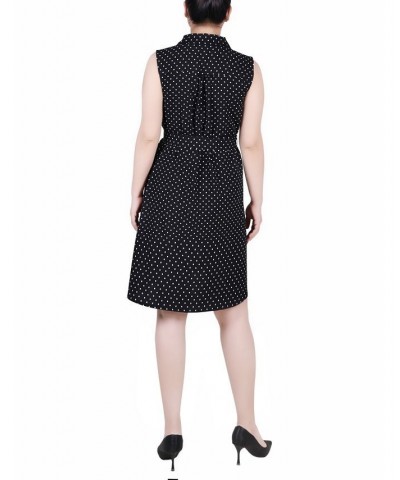 Petite Printed Sleeveless Belted Shirtdress Black White Dot $20.06 Dresses