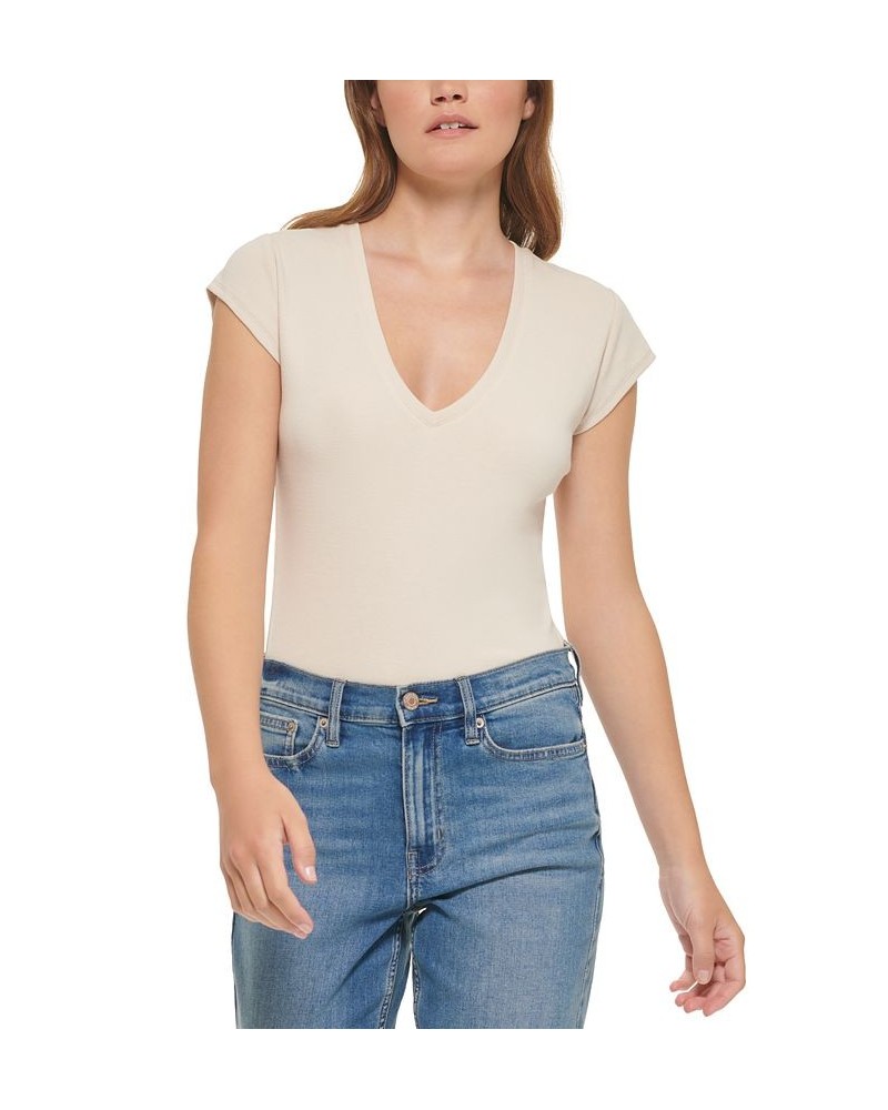 Women's Cap-Sleeve V-Neck Bodysuit Birch $15.16 Tops