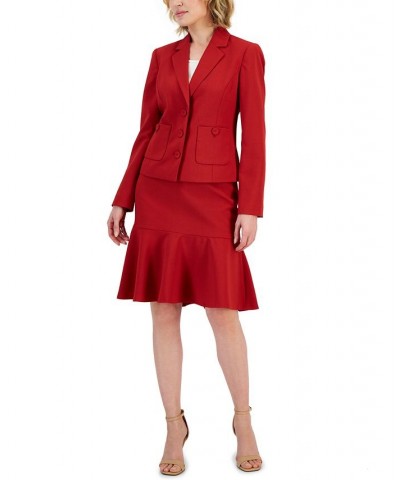 Crepe Button-Front Flounce Skirt Suit Regular and Petite Sizes Red $69.00 Suits
