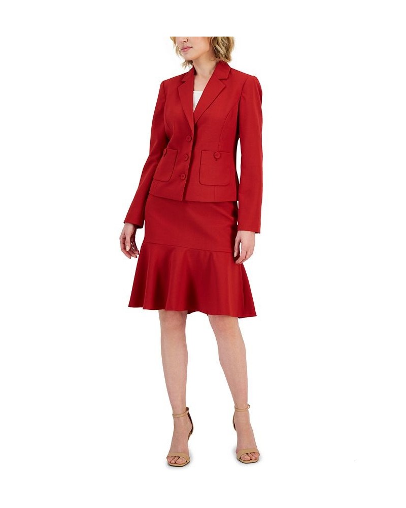 Crepe Button-Front Flounce Skirt Suit Regular and Petite Sizes Red $69.00 Suits