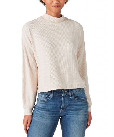 Cloud Ribbed Mock Neck Bubble Sleeve Top White $24.17 Tops