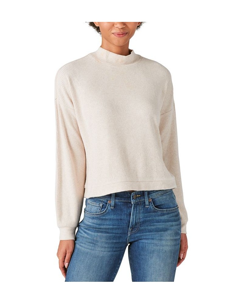 Cloud Ribbed Mock Neck Bubble Sleeve Top White $24.17 Tops