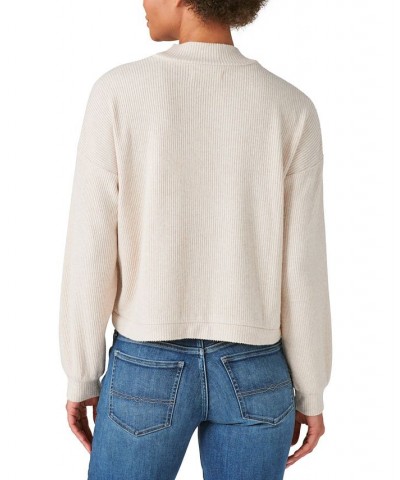 Cloud Ribbed Mock Neck Bubble Sleeve Top White $24.17 Tops