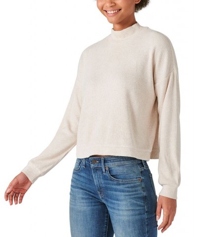 Cloud Ribbed Mock Neck Bubble Sleeve Top White $24.17 Tops