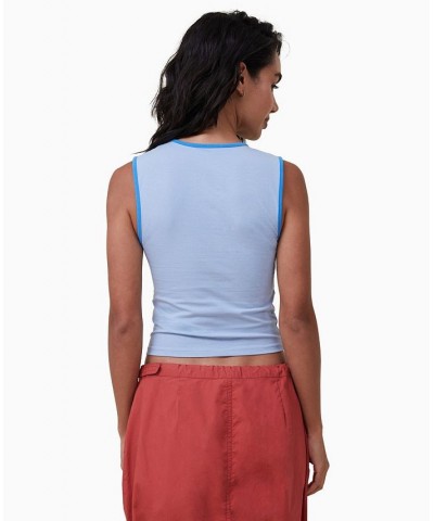 Women's 90s Crop Graphic Tank Top Blue $16.80 Tops