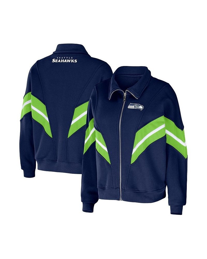 Women's College Navy Seattle Seahawks Plus Size Yarn Dye Stripe Full-Zip Jacket Navy $33.62 Jackets