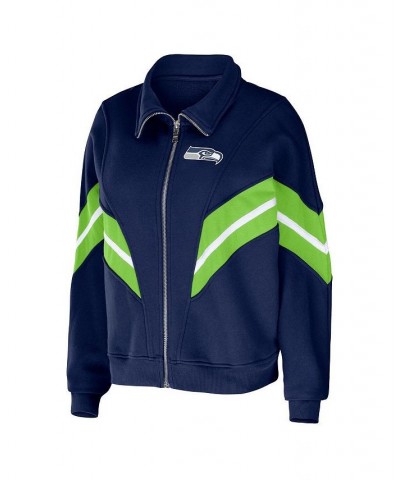 Women's College Navy Seattle Seahawks Plus Size Yarn Dye Stripe Full-Zip Jacket Navy $33.62 Jackets